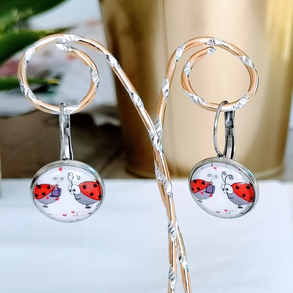 Boucles d'oreilles dormeuses coccinelle Dormeuses acier inoxydable argent