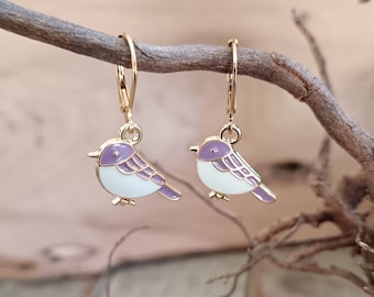 Gold stainless steel sleeper earrings Jewelery for children Trendy jewelery Gift for girls Jewelery with a bird