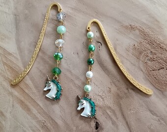 Goldenes Lesezeichen, Schmuck mit Einhorn, Buchschmuck, Geschenk für Mädchen, trendiger Schmuck, Lesezeichen