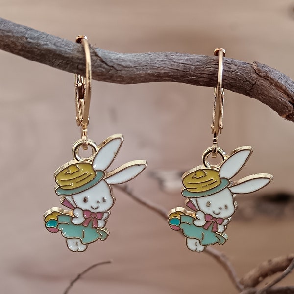 Gold stainless steel sleeper earrings Jewelery for children Trendy jewelery Jewelery with a rabbit Gift for girl