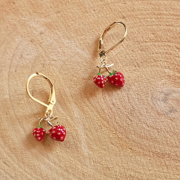 Boucles d'oreilles dormeuses acier inoxydable doré Bijou avec pendentif en émail