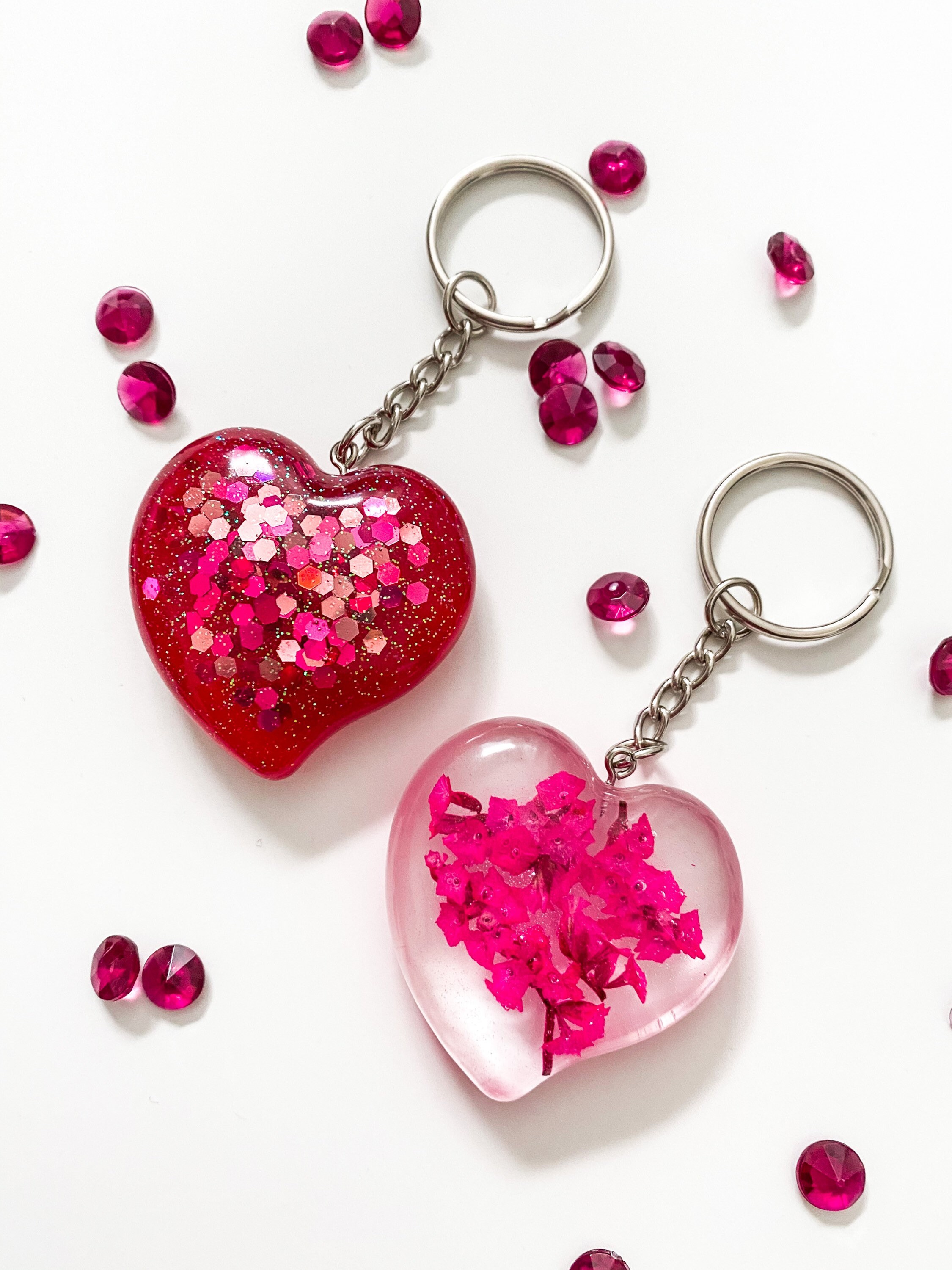 Hearts // Handmade Epoxy Resin Heart Keychain Custom Heart Etsy