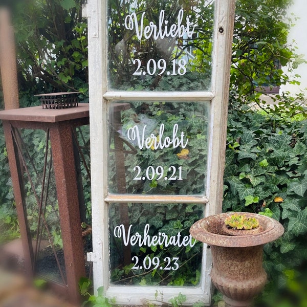 Verliebt Verlobt Verheiratet Aufkleber Fenster Schild Hochzeit mit Datum Willkommensschild