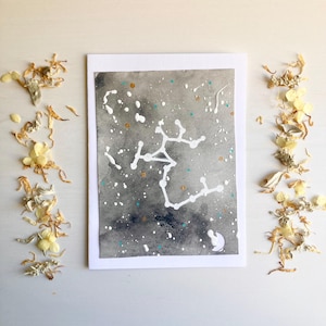 aquarelle peinte à la main (une seule carte, vierge à l'intérieur) | Constellation du Sagittaire