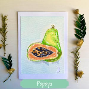 Cartes de correspondance à l'aquarelle et aux marqueurs copic peintes à la main (lot de 4, vierge à l'intérieur) | Fruits tropicaux