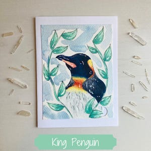Cartes de correspondance à l'aquarelle et aux marqueurs copic peintes à la main (lot de 4, vierge à l'intérieur) | Portraits de pingouins