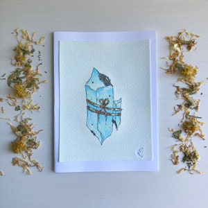 Carnet de correspondance peint à la main à l'aquarelle et au marqueur copic (une seule carte, vierge à l'intérieur) | Larimar