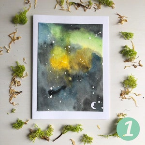aquarelles peintes à la main (lot de 4, vierges à l'intérieur) | Galaxie, bleu marine