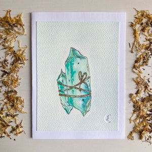 Carnet de correspondance peint à la main à l'aquarelle et au marqueur copic (une seule carte, vierge à l'intérieur) | Aigue-marine