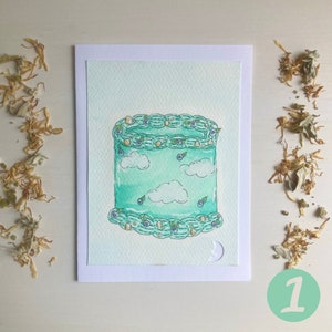 Cartes de correspondance à l'aquarelle et aux marqueurs copic peintes à la main (lot de 4, vierge à l'intérieur) | Gâteaux Nuageux