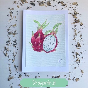 Cartes de correspondance à l'aquarelle et aux marqueurs copic peintes à la main (lot de 4, vierge à l'intérieur) | Fruits tropicaux