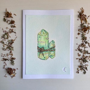 Carnet de correspondance peint à la main à l'aquarelle et au marqueur copic (une seule carte, vierge à l'intérieur) | Calcite pistache