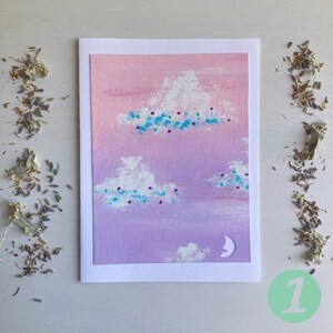 de correspondance peints à la main à la gouache (lot de 4, vierges à l'intérieur) | Nuages, Barbe à papa