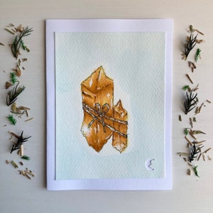 Carnet de correspondance peint à la main à l'aquarelle et au marqueur copic (une seule carte, vierge à l'intérieur) | Citrine
