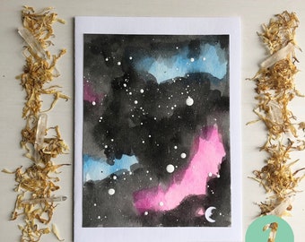 Hand Painted Watercolour Note Cards (Set of 4, Blank Inside) | Galaxy, Black