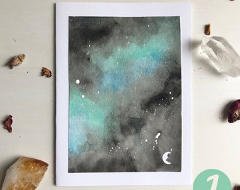 Hand Painted Watercolour Note Cards (Set of 4, Blank Inside) | Galaxy, Black