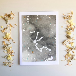 aquarelle peinte à la main (une seule carte, vierge à l'intérieur) | Constellation du Verseau