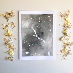 aquarelle peinte à la main (une seule carte, vierge à l'intérieur) | Constellation du Taureau