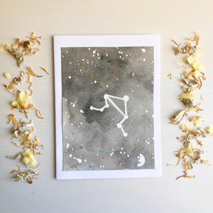 aquarelle peinte à la main (une seule carte, vierge à l'intérieur) | Constellation de la Balance