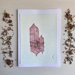 Hand Painted Watercolour and Copic Marker Note Card (Single Card, Blank Inside) | Rose Quartz