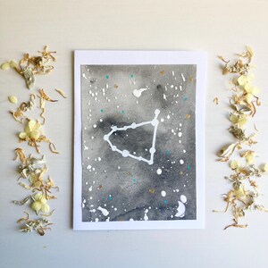 aquarelle peinte à la main (une seule carte, vierge à l'intérieur) | Constellation du Capricorne