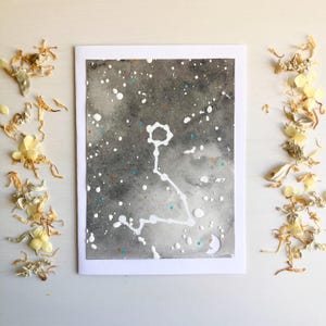 aquarelle peinte à la main (une seule carte, vierge à l'intérieur) | Constellation des Poissons