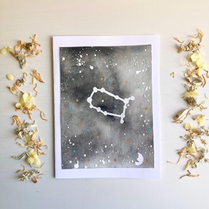 aquarelle peinte à la main (une seule carte, vierge à l'intérieur) | Constellation des Gémeaux