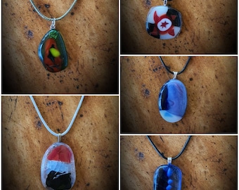 Handmade glass pendant necklace, made from recycled glass