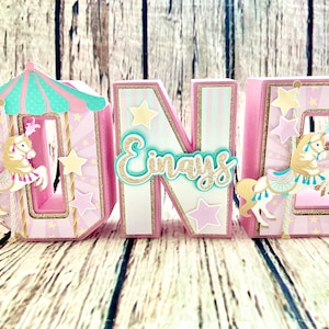 Carousel pink horse 3D Letters, carousel carnival Birthday Party