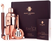 Rusty Barrel Chelsea Cocktail Making Set - Manhattan Style Shaker, Muddler, Strainer, Jigger, Pourer, Spoon Recipe Booklet in a Gift Box