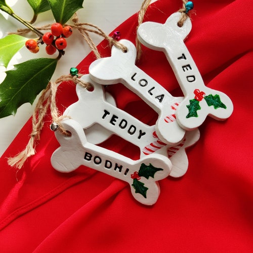 Personalised Dog Bone Christmas Tree Decoration Clay Bone Etsy