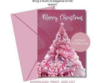 Pretty in Pink Greeting Card | Digital Download | Print At Home | Christmas Greeting Card Printable