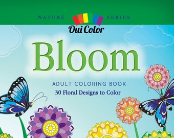 May include: Adult coloring book with the title "Bloom" and the text "30 Floral Designs to Color" by Sandra Jean-Pierre. The cover features a colorful illustration of flowers and butterflies.