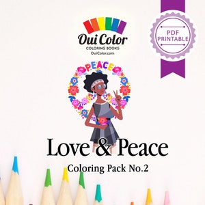 Vintage Retro 60er 70er Jahre Stil Erwachsene Malseite | Love & Peace: Coloring Pack No.2
