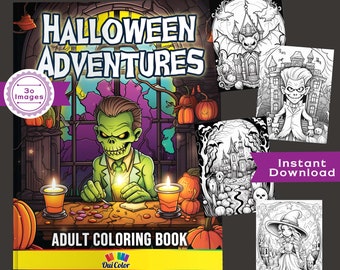 30 Halloween Whimsical Scary Scenes and  Spine-Tingling Designs | Halloween Adventures Coloring Book | Halloween Adult Coloring Book
