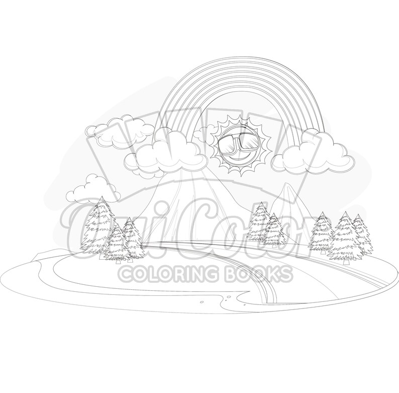 Rainbow Sun Cloud Printable Adult Coloring Pages Rainbow ...