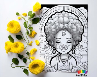 Black Girl Joy Grayscale Coloring Page - Celebrate the Beauty Within - Printable Art for Women and Girls #14