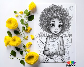 Empowering Black Girl Fairy Grayscale Coloring Page - Printable Art for Women and Girls #41