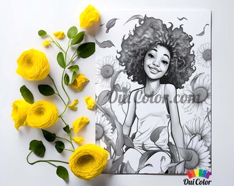 Inspiring Black Girl Joy Art Grayscale Coloring Page - Self-Care and Creativity - Printable Art for Women and Girls #8