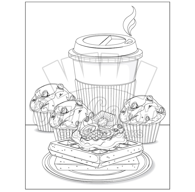 Printable CUPCAKES Bakery Coloring Page Dessert: Coloring Pack No.2 image 5