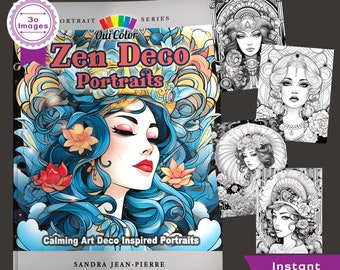 Art Deco Portrait | Lineart Coloring Pages | Coloring Page for Adults | Instant Download | Digital Printable | Zen Deco Portraits