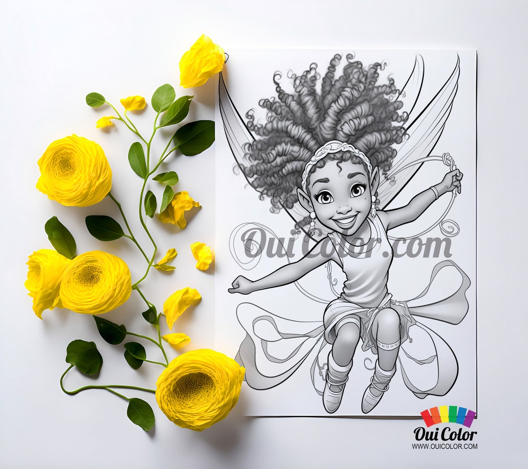Black Girl Fairy Grayscale Coloring Page - Magical and Empowering ...
