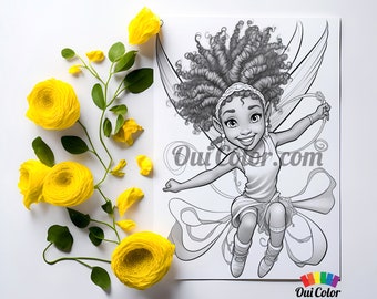 Black Girl Fairy Grayscale Coloring Page - Magical and Empowering Printable Art for Women and Girls #1