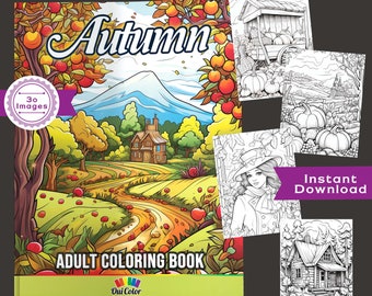 30 Autumn, Pumpkins, Orchards, Leaves Coloring Pages | Fantasy Coloring Page Book | Adult Coloring | INSTANT DOWNLOAD | Fall Coloring Page