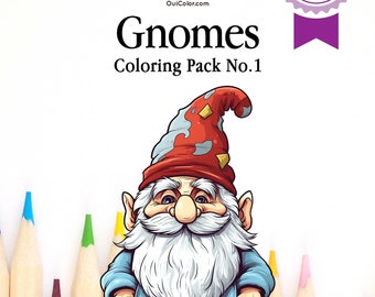 Cute Gnomes Coloring Pages For Adults | Instant Download-Grayscale Coloring Page | Printable PDF, Gnomes Grayscale Coloring | Gnomes Pk No.1