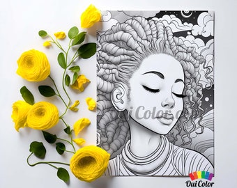 Black Girl Relaxation Grayscale Coloring Page - Celebrate Beauty Within - Printable Art #15