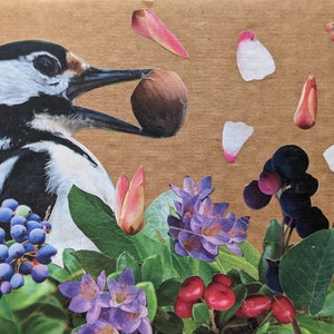 Arte original hecho a mano para pájaros y plantas en cartón reciclado