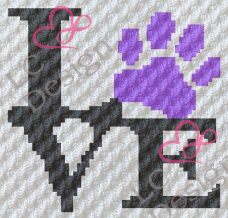 Crochet Pattern Corner 2 Corner INSTANT DOWNLOAD C2C Puppy Love Paw Print