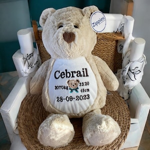 Baby Teddy Bear with Name and Date of Birth, Personalized Teddy Bear, Embroidered Bear with Name, Personalized Maternity Gift