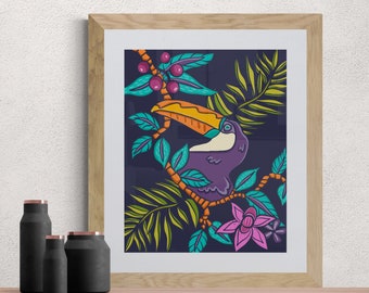 Tropical Home Decor Summer Wall Art Toucan Bird Art Print Tropical Jungle Illustration Wall Art Tropical Bird Art Print Bright Colorful Home